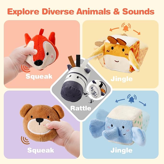 Youuys Travel Sensory Soft Barn Toys for Babies 6-12 Months & Toddlers 1-3 Year Old On-The-Go Montessori Stuffed Animal Plush Playset with Crinkle, Rattle, Safe Mirror Educational Gifts for Boy Girl