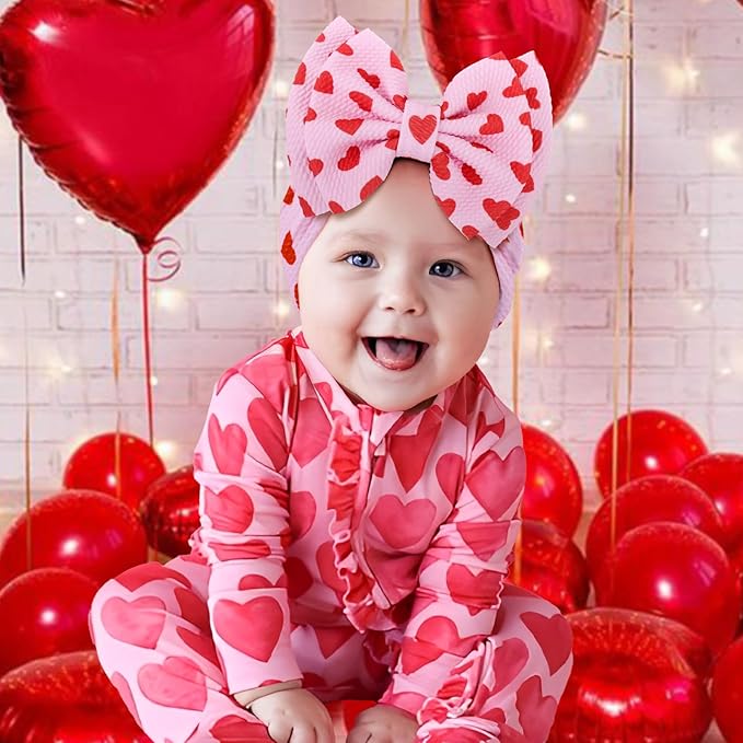YanJie HAIRBAND 2 Pack - Valentines Design, Red Heart Handmade Headbands for Girls Infants Toddlers, Soft Comfortable Nylon Hairbands Accessories, Cute Baby Dress Up Gift