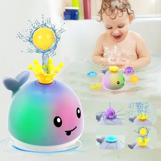 Gigilli Baby Bath Toys with 4 Modes, Bath Toys for Kids Ages 1-3, 1 Year Old Boys Girls, Easter Basket Stuffers for Babies 6-12-18 Months, Light Up Whale Bath Toy Toddler Birthday Bathtub Toy