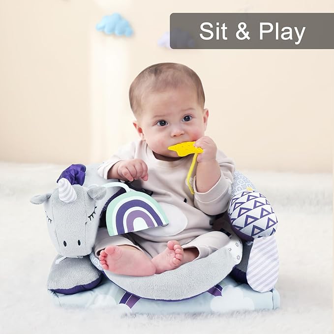 Lovvie & Joy 2-in-1 Tummy Time Mat & Seated Support Pillow,Baby Tummy Time Pillow Support for Newborns and Older Babies,with Detachable Support Pillow and Toys Unicorn