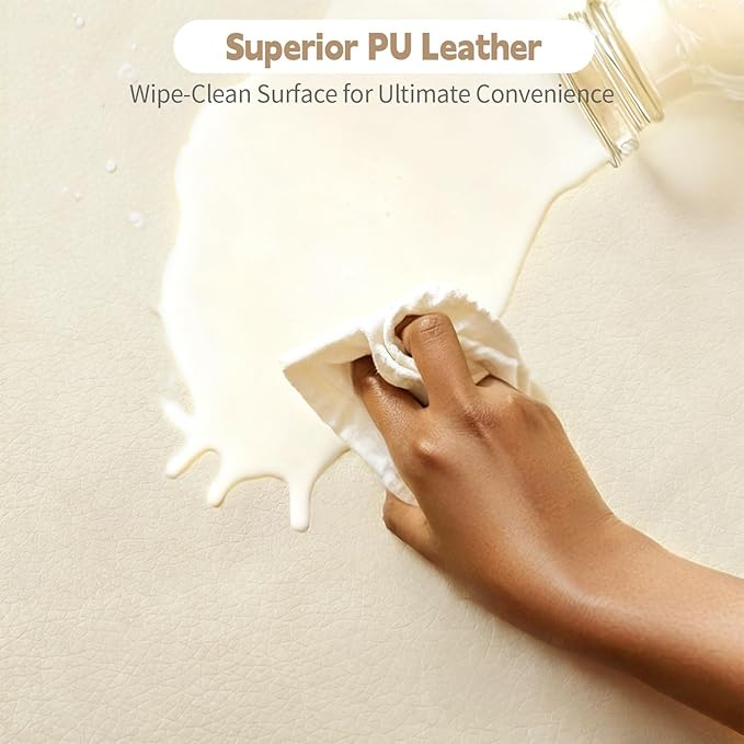 PU Leather Baby Play Mat for Floor, 50"×50" Playpen Mat, 1.3" Thick Elasti-Foam, Non-Slip Crawling Mat for Tummy Time, Waterproof & Wipe-Clean Playmat for Toddler,Infant, Kids (Beige)