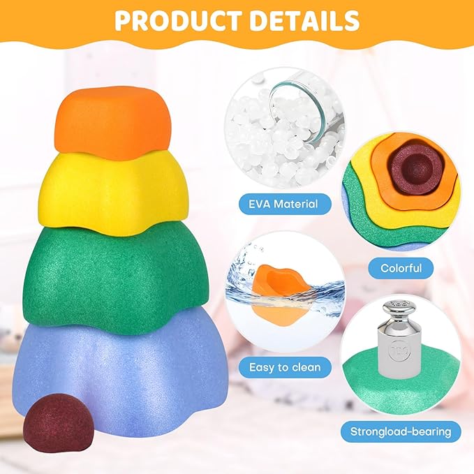 Sound Stepping Stones for Kids - 5 Pcs Non-Slip Indoor or Outdoor Balance Stones, Obstacle Course Coordination Game for Aged 3 4 5 6, Sensory Toys for Toddlers, Birthday Gifts