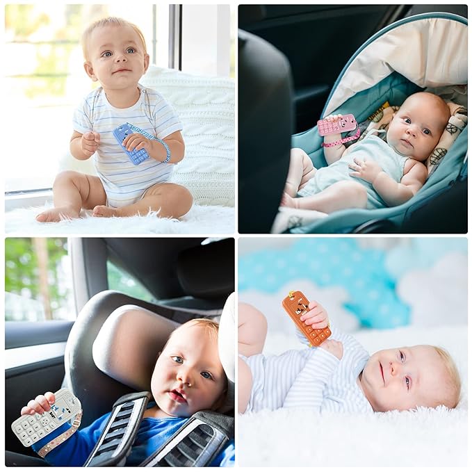 2PCS Silicone Baby Teething Toys, Game Controller Teething Toys and Phone Teething Toys with 2PCS Pacifier Clip,BPA Free Silicone Baby Controller Teething for 3+ Months,Frozen Chew Toy(Black&Beige)
