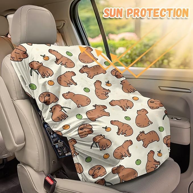 Car Seat Cover Baby Car Seat Sun Shade Cover Cute Capybara Print Toddler Car Accessories, Keep Baby Cool and Child Safety for Travel