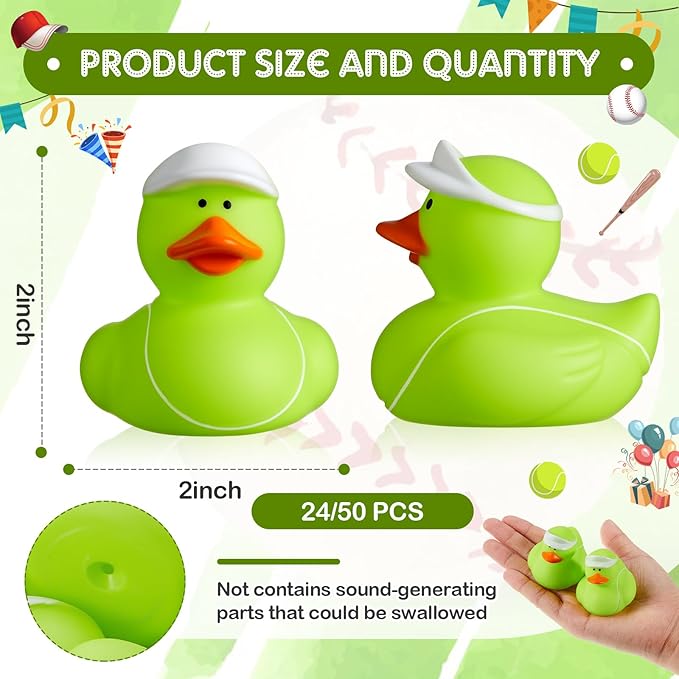 Deekin Rubber Ducks 2 Inch Bulk Sport Party Favors for Team Events Decorations Birthday Party Supplies Club Player Gift(48 Pcs,Tennis)