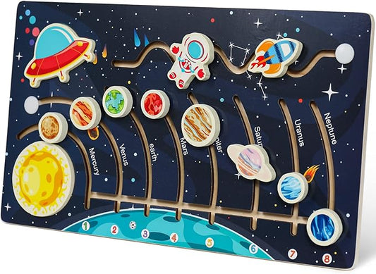 Zeoddler Movable Solar System Puzzle for Kids 3-6, Wooden Space Toys, Planets for Kids Preschool Learning Activities, Gift for Boys, Girls