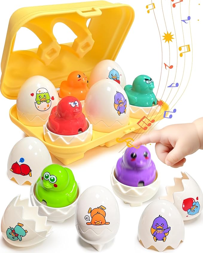 Zartores Easter Basket Stuffers for Toddlers 1-3, Easter Egg Toys for Toddlers 1-3, Matching Sensory Eggs Toys, Easter Birthday Gifts Prefilled Eggs with Toys for 3 Year Old Girls Boys