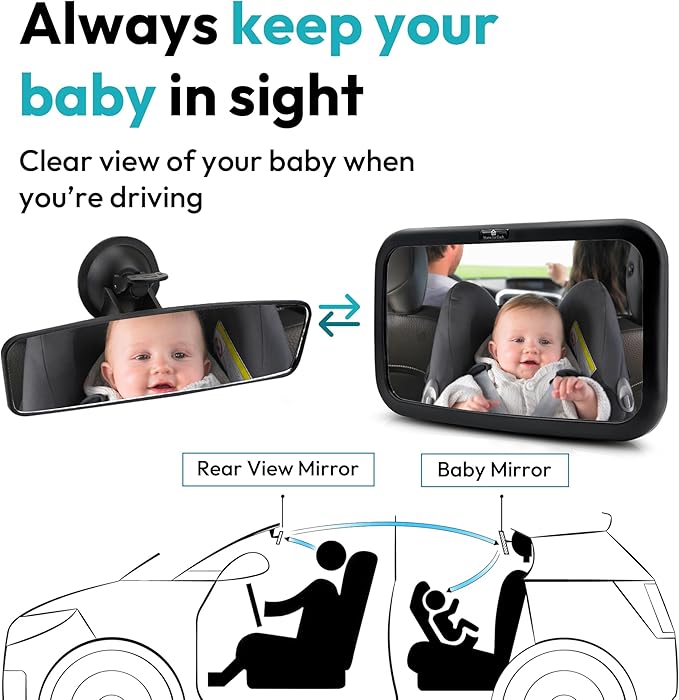 Direct Eye Contact Baby Car Mirror - Baby Essentials for Rear Facing Car Seat, Mirror for Newborn Travel Gear
