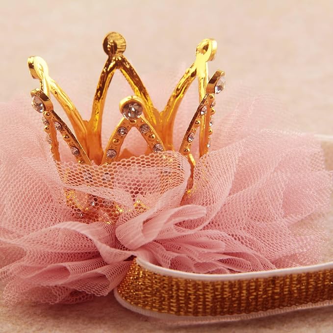Nishine 1.3"x1.3" Mini Baby Girl Tulle Crown Headband Toddler Princess Crown Tiaras Birthday Photography (Gold, Elastic)