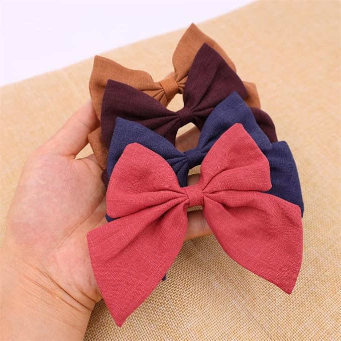 4 PCS Sailor Bow Hair Clips for Kids Girls Women Linen cotton Hair Bow Alligator Clips Baby Toddler Girl Mom Hair Accessories (Navy/Wine)