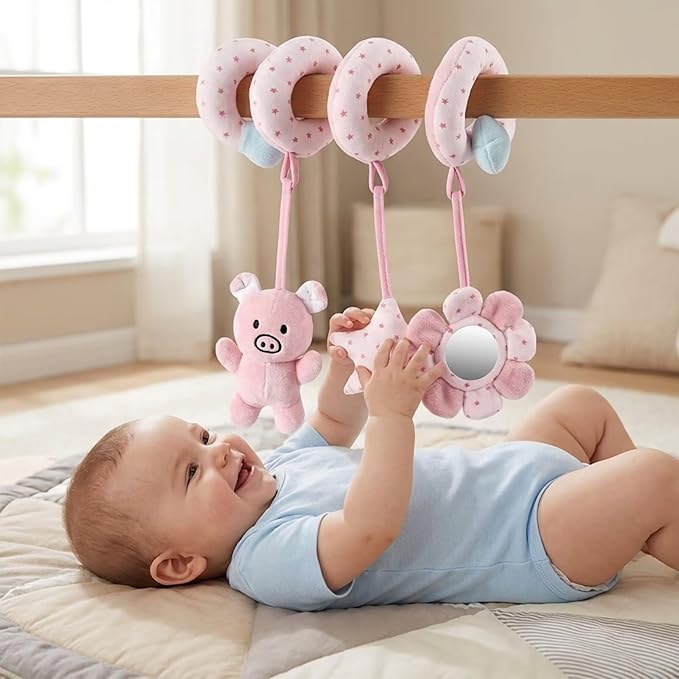 Multi-Use Baby Spiral Activity Toy – Spiral carseat Toy for Car Seat, Stroller,Play Gym, Keeps Baby Quiet, Easy Travel Solution