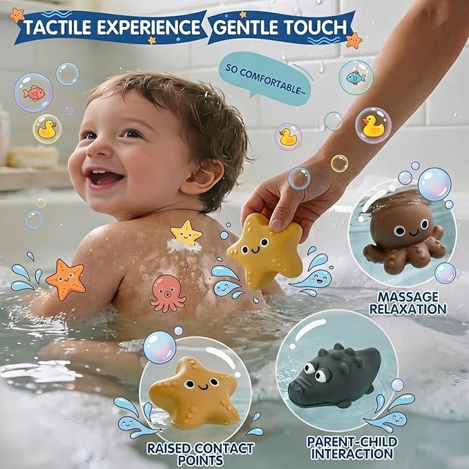 Bath Toys for Toddlers 1-3, 12 Pcs No Hole Baby Bath Toys, Ocean Animal Bathtub Toys for Boys Girls, Toddler Water Table Pool Toys Ages 2-4 4-8, Kids Birthday Easter Gifts