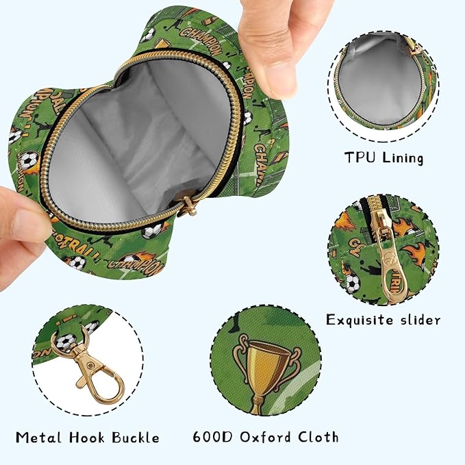 Football Soccer Ball Green Print Pacifier Holder Case for Diaper Bag Portable Travel Pacifier Storage Case with Clip Newborn Baby Pouch for Baby Boys Girls Purse Outdoor