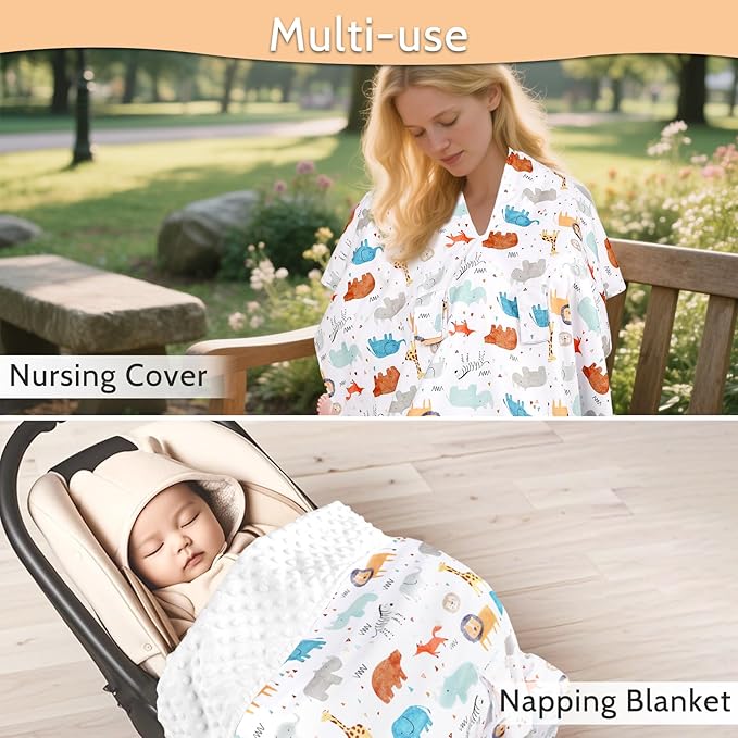 ManFaiSky Car Seat Cover Baby, Soft Carseat Covers Baby Girl, Multi-Use Nursing Cover & Infant Carseat Canopy, Animals