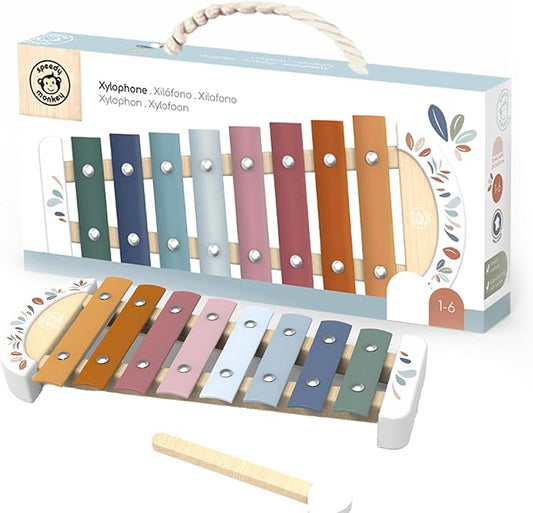 SPEEDY MONKEY Colorful Xylophone – 8 Tuned Metal Keys with Wooden Mallet, Safe Musical Toy for Toddlers 1+ Years, Enhances Sound Exploration, Learning & Coordination