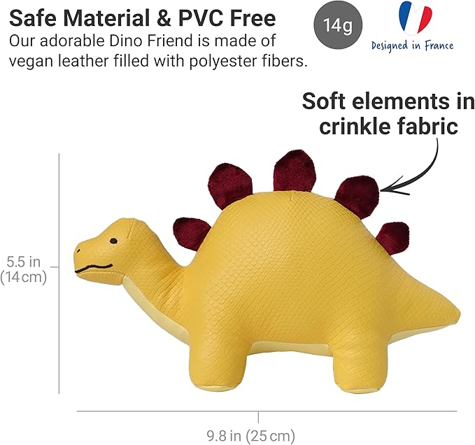 Little Big Friends Dino Friends | Stimulate the Senses with Colors, Textures & a Tinkling Bell | Vegan Leather | Easy to Clean | Steffy the Stegosaurus