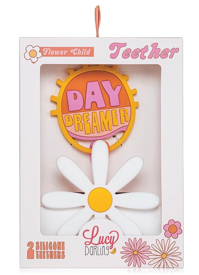 Lucy Darling Baby Teething Toys - Flower Child Silicone Baby Chew Toy for 0-6 and 0-12 Months - BPA Free Teethers for Babies - Soothe Babies Gums - 2 in 1 Pacifier and Teether