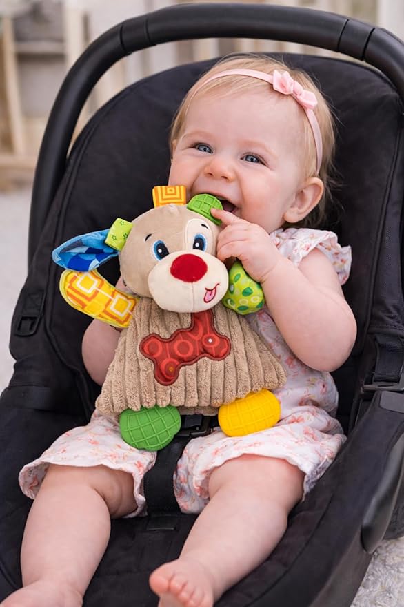 Balibazoo Crinkle Puppy Pedro Soft Plush Sensory Toy for Babies 0-18M | Crinkle Sounds, BPA-Free Silicone Teether Legs & Textured Tags | Developmental Activity Toy for Newborns & Infants | Gift
