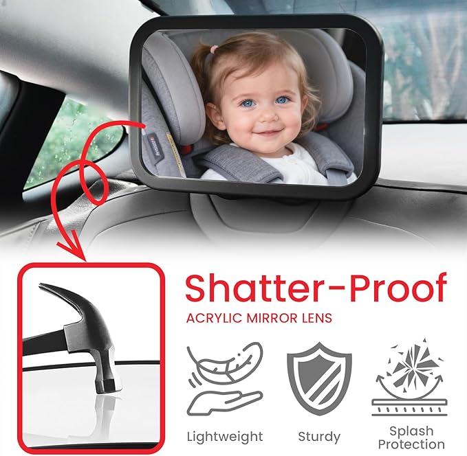 Fixed Headrest Baby Car Mirror, Compatible with Tesla Car Mirror for Baby, 100% Shatterproof & Shake-Proof, Non-Slip with 360° Rotation & Wide View, Easy Install, Perfect (Black)