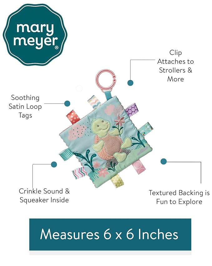 Taggies Crinkle Me Toy with Baby Paper & Squeaker with Sensory Tags, 6 x 6-inches, Tippy Turtle