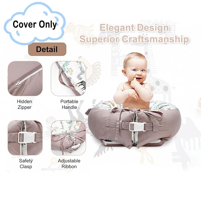 Baby Lounger Cover for Newborns, 100% Cotton Soft Portable Baby Nest Lounger Cover, Breathable Infant Lounger Replacement Cover, Lounger Pillow Cover Fit for Snuggle Me, Cover Only(Animal Pattern)