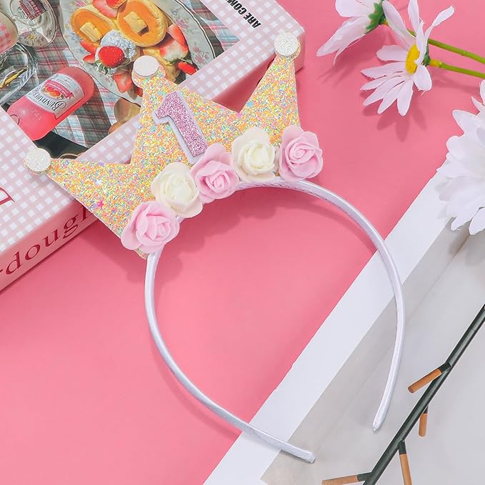 Canitor First Birthday Hat Sweet One Party Decorations 1st Birthday Girl Headband Crown Tiara for 1 Year Old Girl Gifts