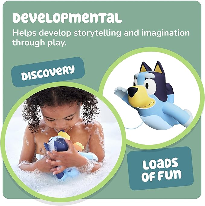 TOMY Toomies Swimming Bluey Bath Toy with Seahorse - Bluey Toys for Toddlers - Toddler Water Toys for Tub or Pool That Swims on Back or Front - Ages 18 Months and Up