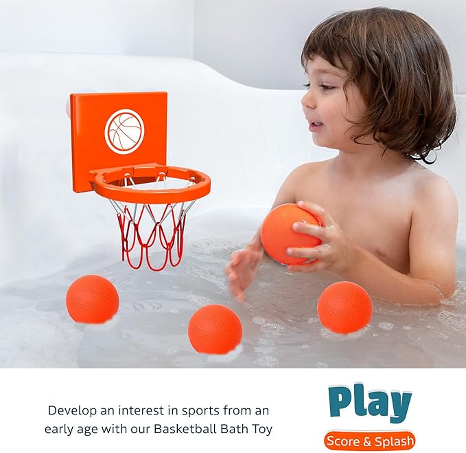 MARPPY Bath Toys - Bathtub Basketball Hoop for Toddlers Kids | Suction Cups Baby Mini Basketball Hoop with 4 Soft Balls | Fun Bath Toy for Boys and Girls