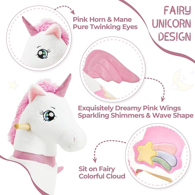 FUNLIO Unicorn Baby Rocking Horse for Toddlers 1-3 Years, Rainbow Fairy Unicorn Rocking Horse, Stuffed Ride-on Animal Rocker, Easy to Assemble, CPC & CE Certified-Small