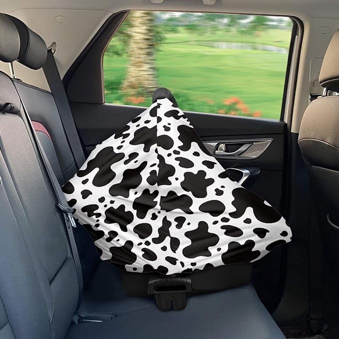 Forchrinse Cow Print Car Seat Cover for Babies Soft Breathable Breastfeeding Nursing Cover Infant Carseat Canopy Stroller Cover Easy Install