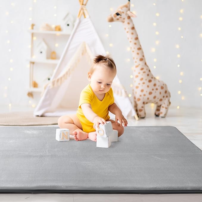 HOMBYS Thick Play Mat for Playpen 84x60, Supportive 0.8" Memory Foam Baby Play Carpet Mat with Non-Slip Backing for Kids Toddler Crawling and Play, Super Soft Velvet Playmat for Nusery, Grey