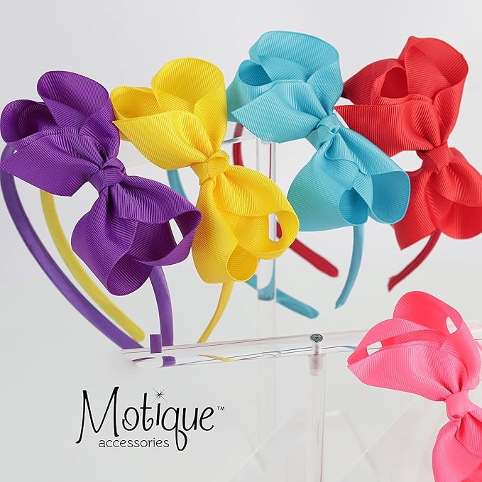 Motique Accessories Headband With Side Grosgrain Bow - White