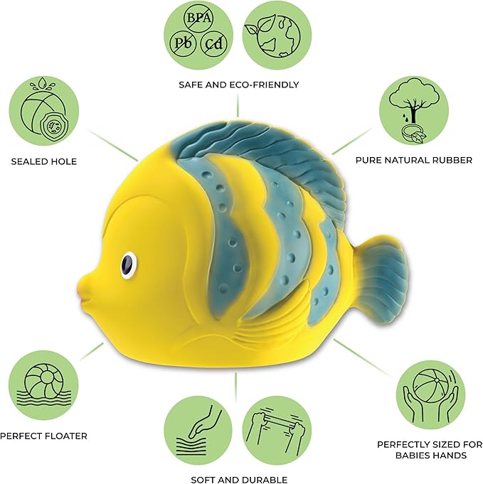CaaOcho Pure Natural Rubber Bath Toy - La The Butterfly Fish Baby Toy - Hole Free Bath Toys, BPA Free Bath Toys for Infants, Without Holes Sealed Natural Rubber Baby Toy