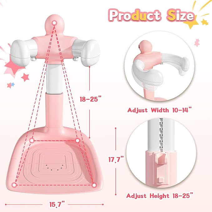 JUNEU Baby Shower Stand, Adjustable Height Baby Bath Stand with Enlarged Anti-Slip Base, Toddler Shower Standing Support, Soporte para Bañera de Bebe, Ideal Gift for Infant 6–36 Months (Pink Duck)