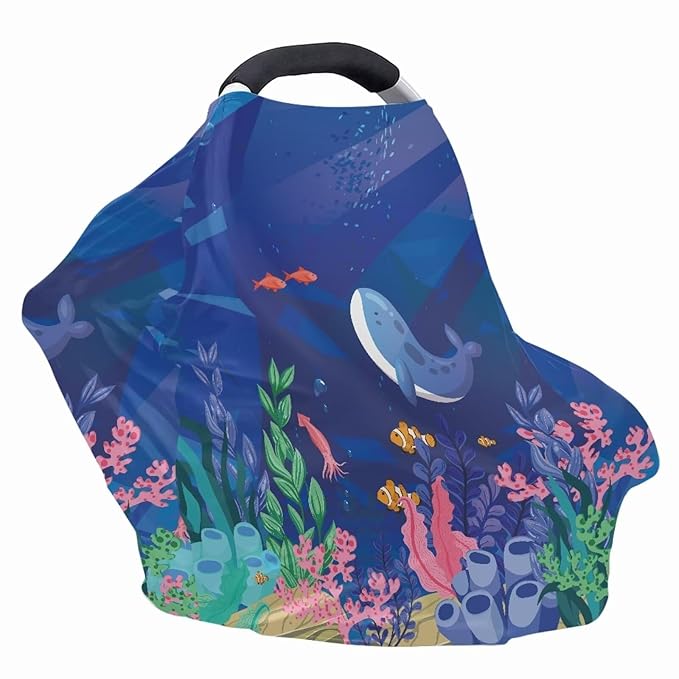 Dolphin Car Seat Cover for Babies Dust Cover Multi-Use Reusable Stroller Canopy Covers Privacy Protection Lightweight Stain Resistant Breastfeeding Shawl