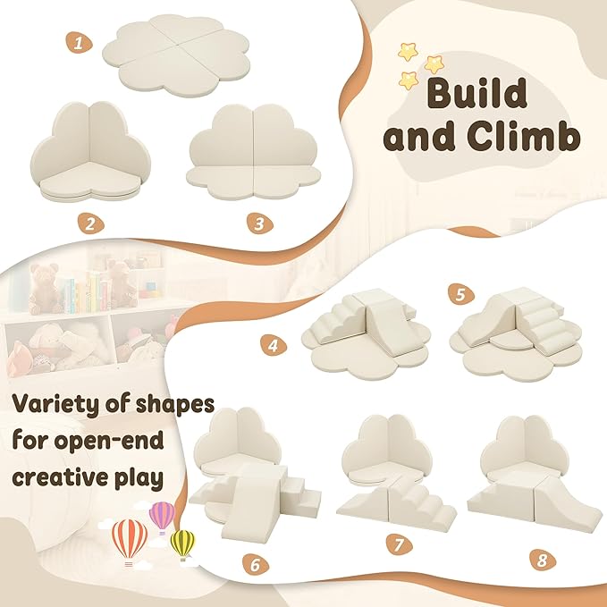 Merax Indoor Climbing Toys for Toddlers, 6-Piece Soft Foam Climbing Blocks Climb & Slide Soft Play Set