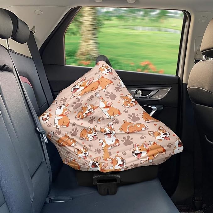 GIFTPUZZ Corgi Car Seat Cover for Babies, Nursing Cover for Breastfeeding, Soft Breathable Infant Carseat Canopy, Shopping Cart/High Chair/Stroller Covers, Multipurpose Yellow