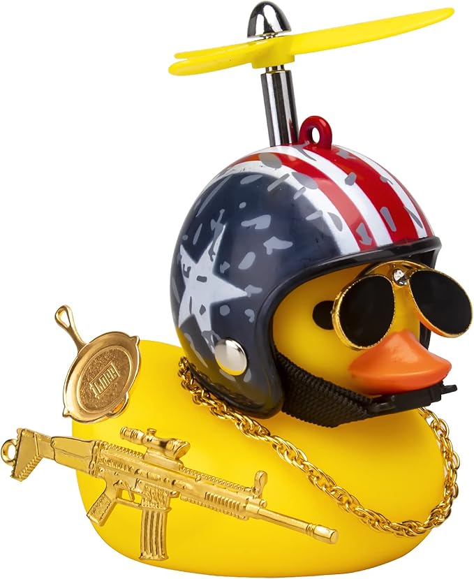 wonuu Rubber Duck Car Ornaments Cool Yellow Duck Car Dashboard Decorations Squeaky Glasses Duck with Propeller Helmet for Car ccessories Dashboard (Z-Pan-Stars&Stripes)
