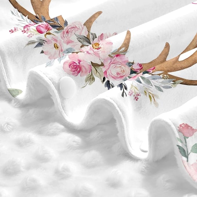 Personalized Baby Car Seat Canopy with Name – Custom Floral Antler Minky Nursing Cover for Girls, Soft Stroller Cover for Infants & Newborns, Carseat Canopy for Breastfeeding