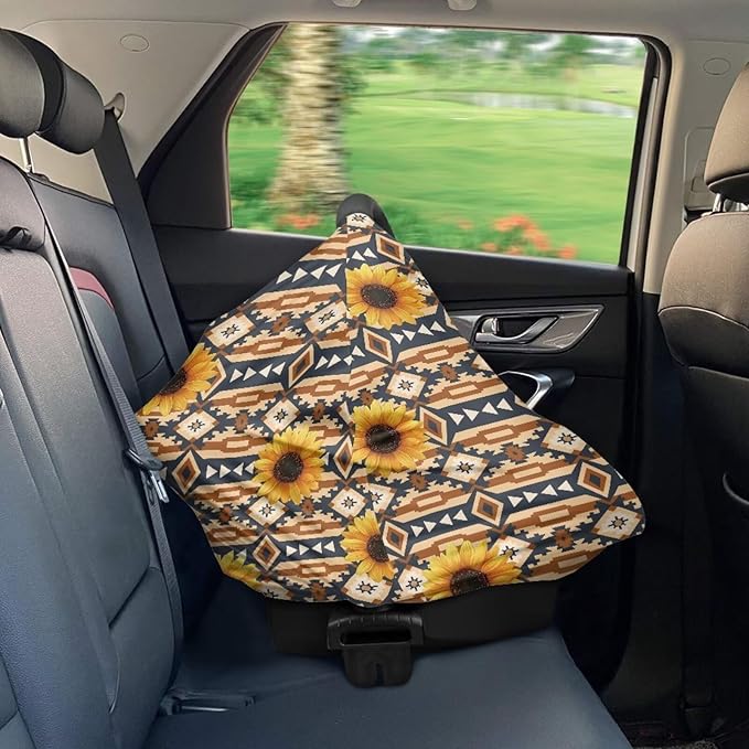 Binienty Tribal Geometric Infant Stroller Cover, Sunflower Nursing Breastfeeding Covers for Women Mom Stretchy Fabric All-Season Use Baby Stroller Canopies