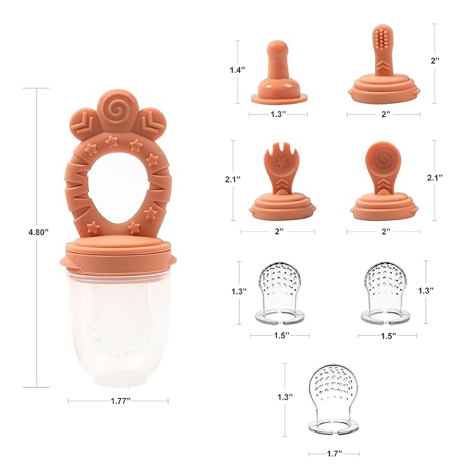 Baby Fruit Feeder Set – BPA-Free Silicone Fresh Food Feeder with 3 Replacement Teats, Teething Feeder for Fruits & Purees, Safe Self-Feeding for Babies 4+ Months