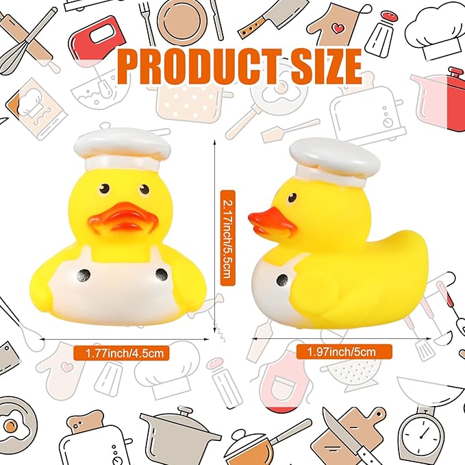 Sotiff 24 Pcs Chef Rubber Ducks Bulk 2 Inch Chef Rubber Ducky for Birthday Party Gifts Beach Summer Bathtub Pool Float