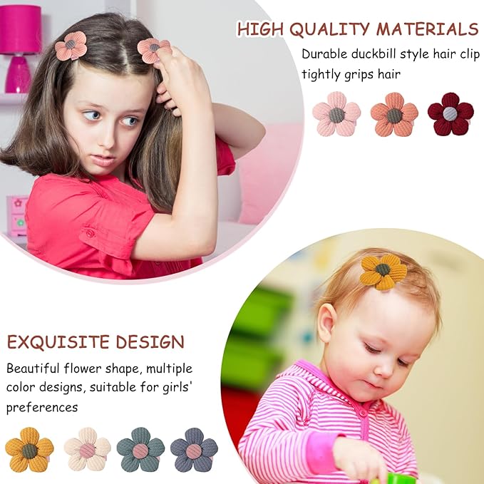 14 Pcs Baby Hair Clips Baby Girl Flowers Hair Clips Cute Non Slip Hair Snap Barrettes Thick Thin Floral Hair Accessories for Infant Toddler Kids Little Girl (Pink)