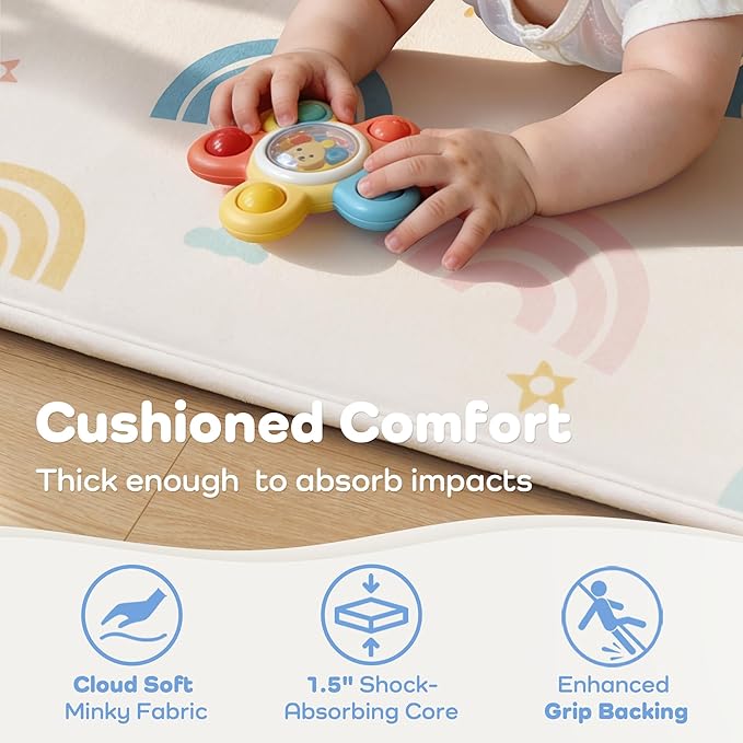 Premium Soft 1.5" Thick Baby Play Mat, Large 50" x 50" Memory Foam Floor Mat for Crawling, Non Slip Safe Babies & Toddlers Activity Mat for Nursery/Playroom (Rainbow Macaron)
