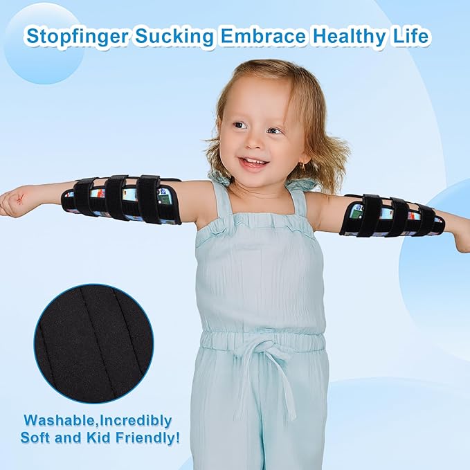 JFHNMLW 2 Pcs Thumb Sucking Deterrent, Sky Blue Automobile Elbow Thumb Guard for Thumb Sucking, Nail Biting Treatment for Kids Prevention Anti Nose Picking for Boys Girls Finger Sucking Prevention