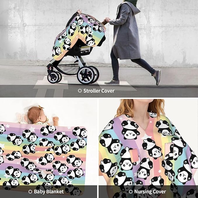 Panda Baby Car Seat Canopy Cover 39x27.5 Inches Multi Use Nursing Cover for Newborn Car Seat Canopy Mom Nursing Breastfeeding Covers Newborn Shower Gifts