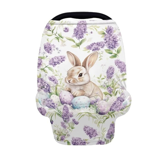 Biyejit Lavender Bunny Baby Multi-Use Cover Easter Car Seat Covers for Infant Car Seats, Nursing Cover for Breastfeeding, Shopping Cart Cover, High Chair Cover & More