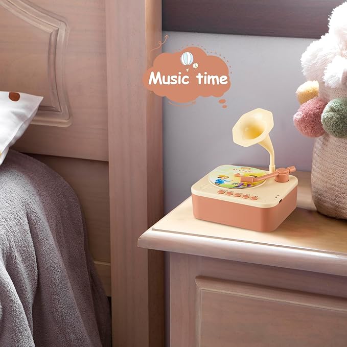 Toddler Gramophone Musical Toys - Player Audio Books for Kids, 99 Cards Stories Songs Phonograph Record, for Boys and Girls (Cozy Brown)