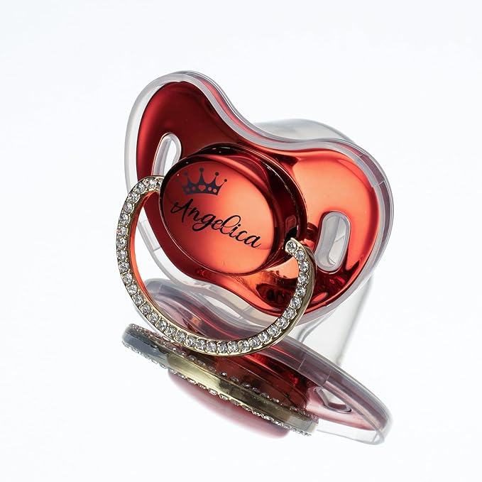 Custom Pacifier with Name Gold Luxurious Bling Pacifier for Girl and Boy Ideal Baby Gift (2pcs)