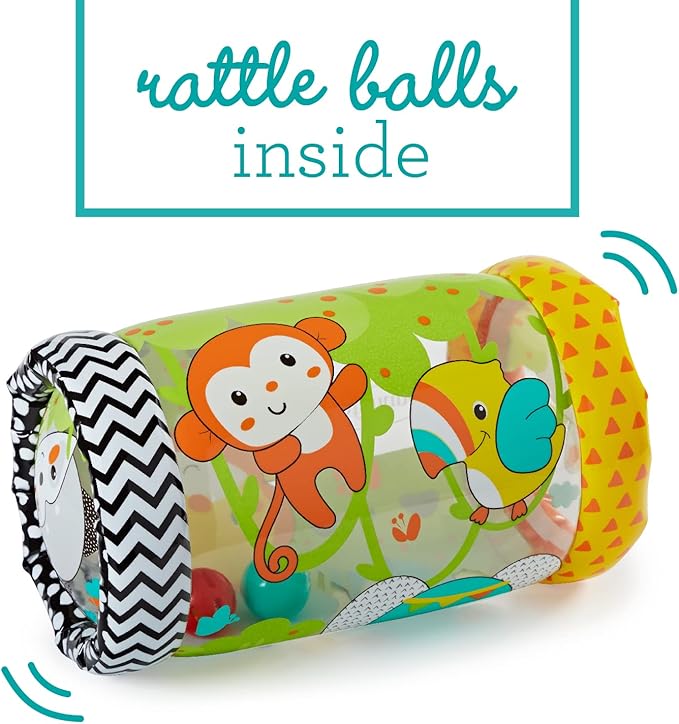 Infantino Jungle Peek & Roll - Encourages Crawling, Inflatable Activity Toy with Bouncing Balls Inside, Fun & Friendly Animal Characters, Helps Gross Motor Skill Development, for Babies 6M+